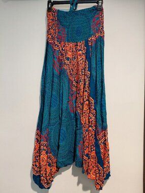 Kathmandu Imports Boho Capri Jumpsuit Romper Teal Orange Halter NWT Medium